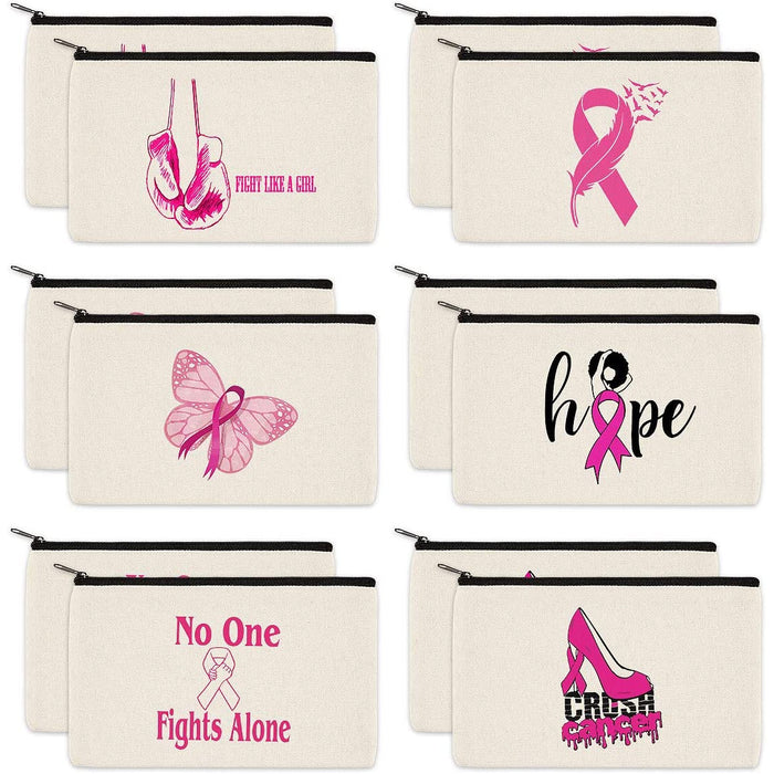 Pink Ribbon Breast Cancer Makeup Bags Wholesale Bulk Lot 12 Pieces - Dallaswholesalers.net